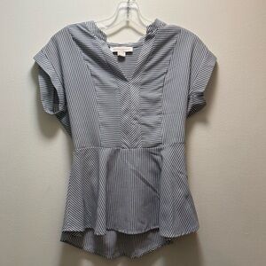 Monteau Los Angeles blue and white striped peplum women’s blouse medium